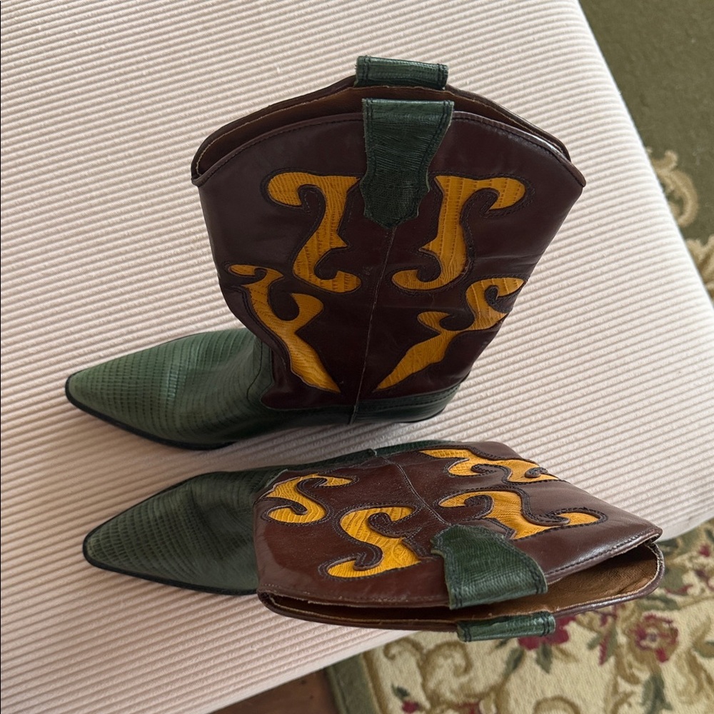 Western cowboy boots,, Green, Brown & Yellow - Picture 3 of 9
